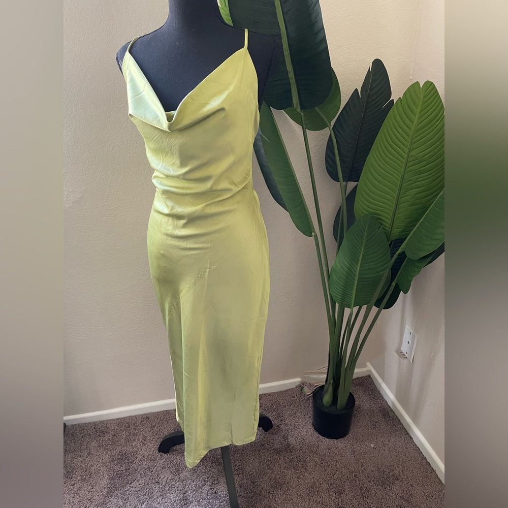 Satin Dress with Strappy Back- Green